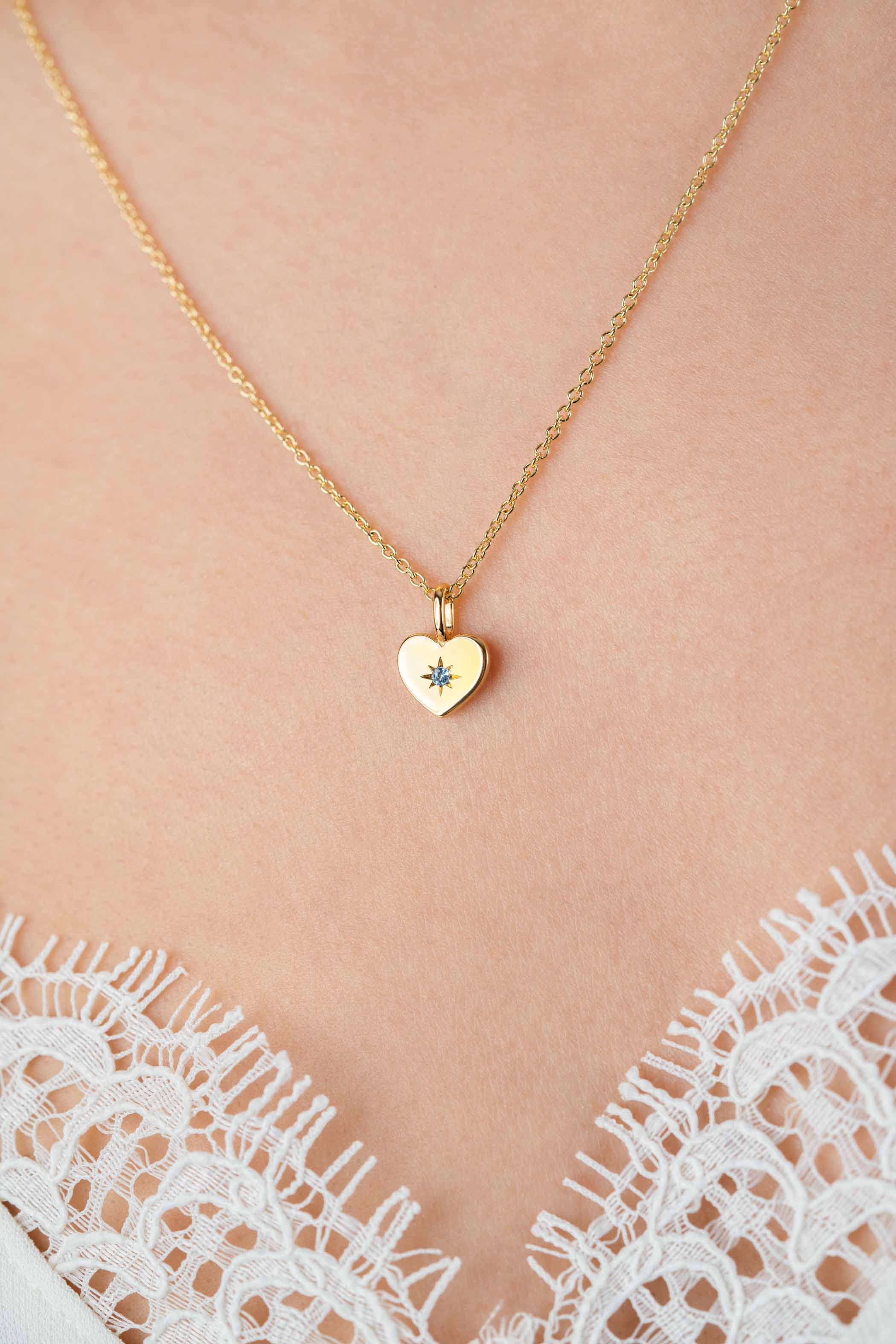 MARCH Pendant 12mm Gold Plated Heart Birthstone Blue Aquamarine Zirconia (excl. necklace)
