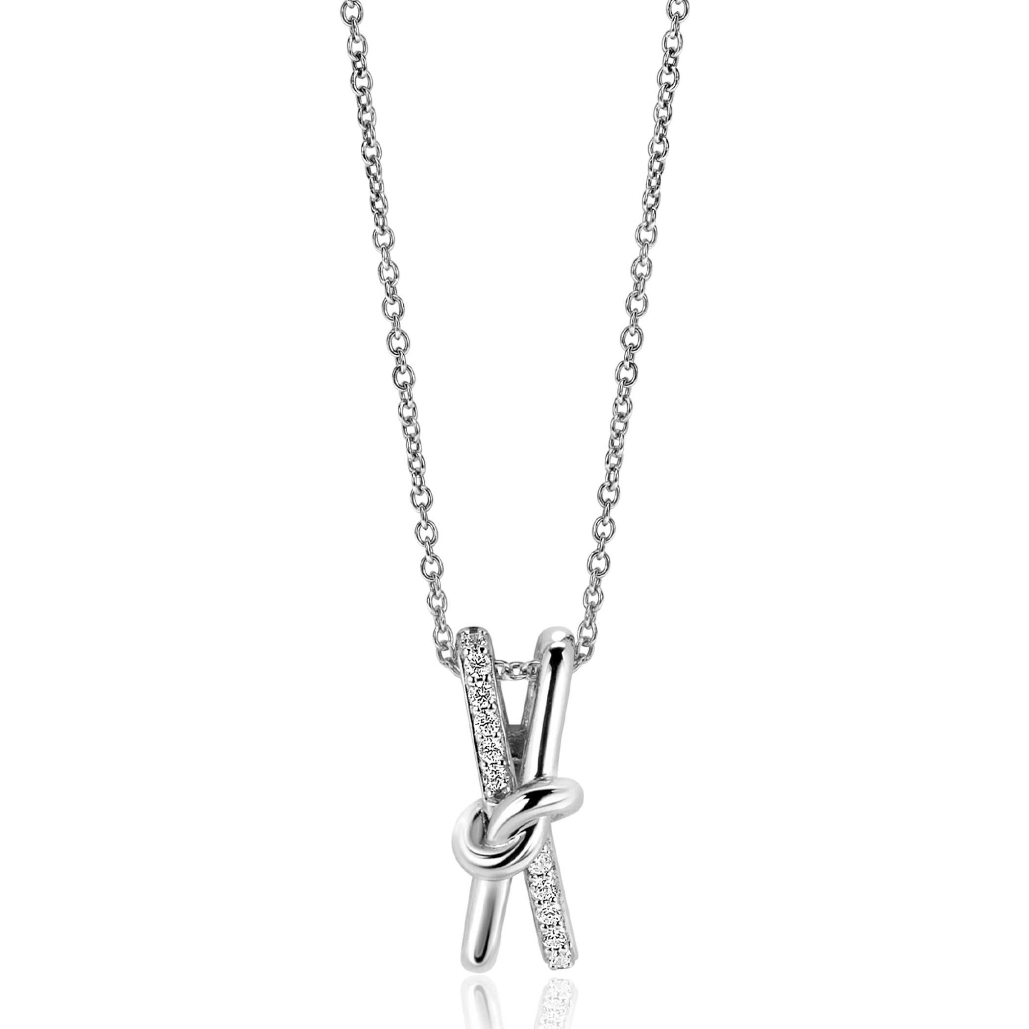 ZINZI Sterling Silver Necklace with Crossover Pendant and White Zirconias (19mm) 45cm ZIC2505