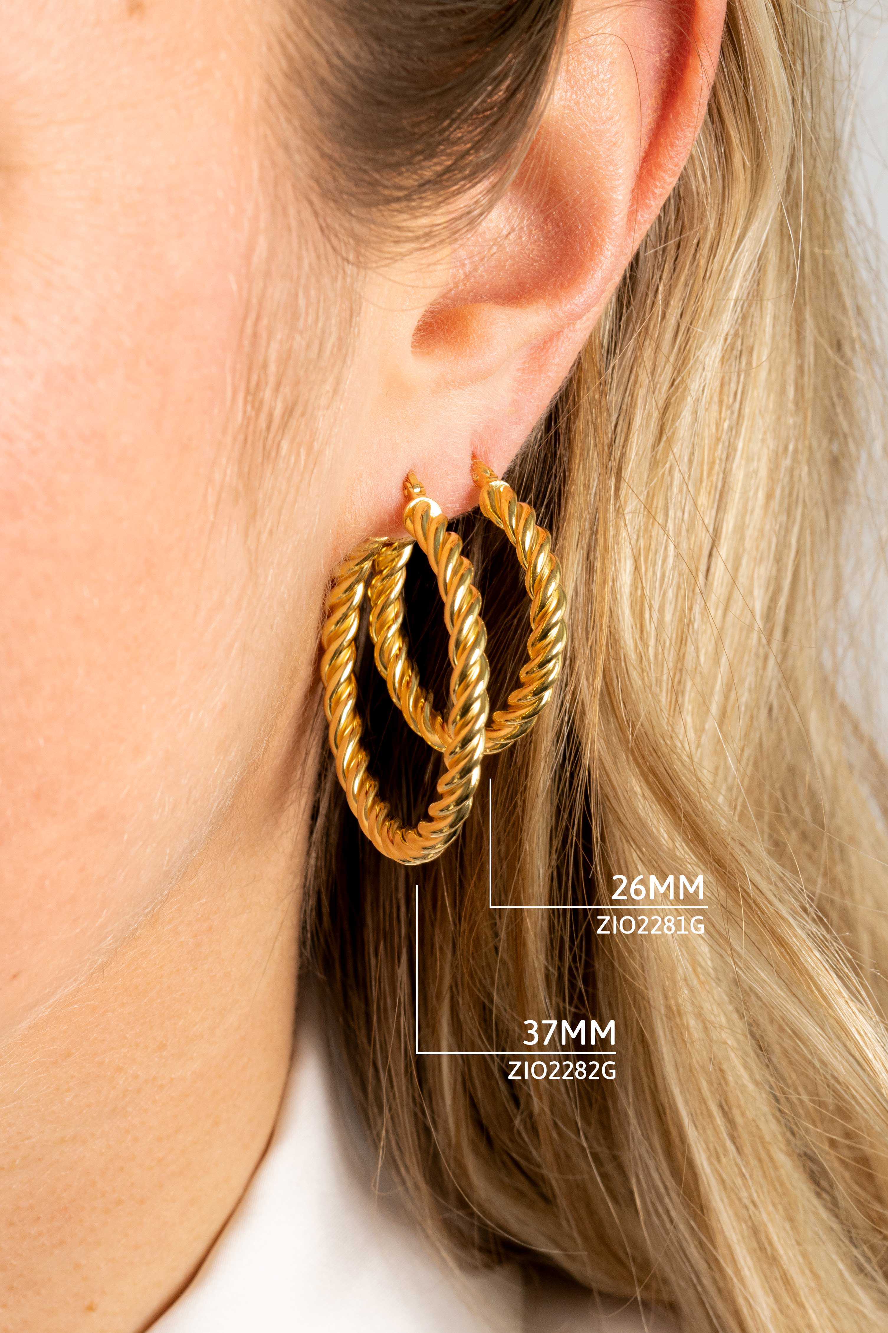 26mm ZINZI Gold Plated Sterling Silver Hoop Earrings with Twisted Tube width 4mm ZIO2281G