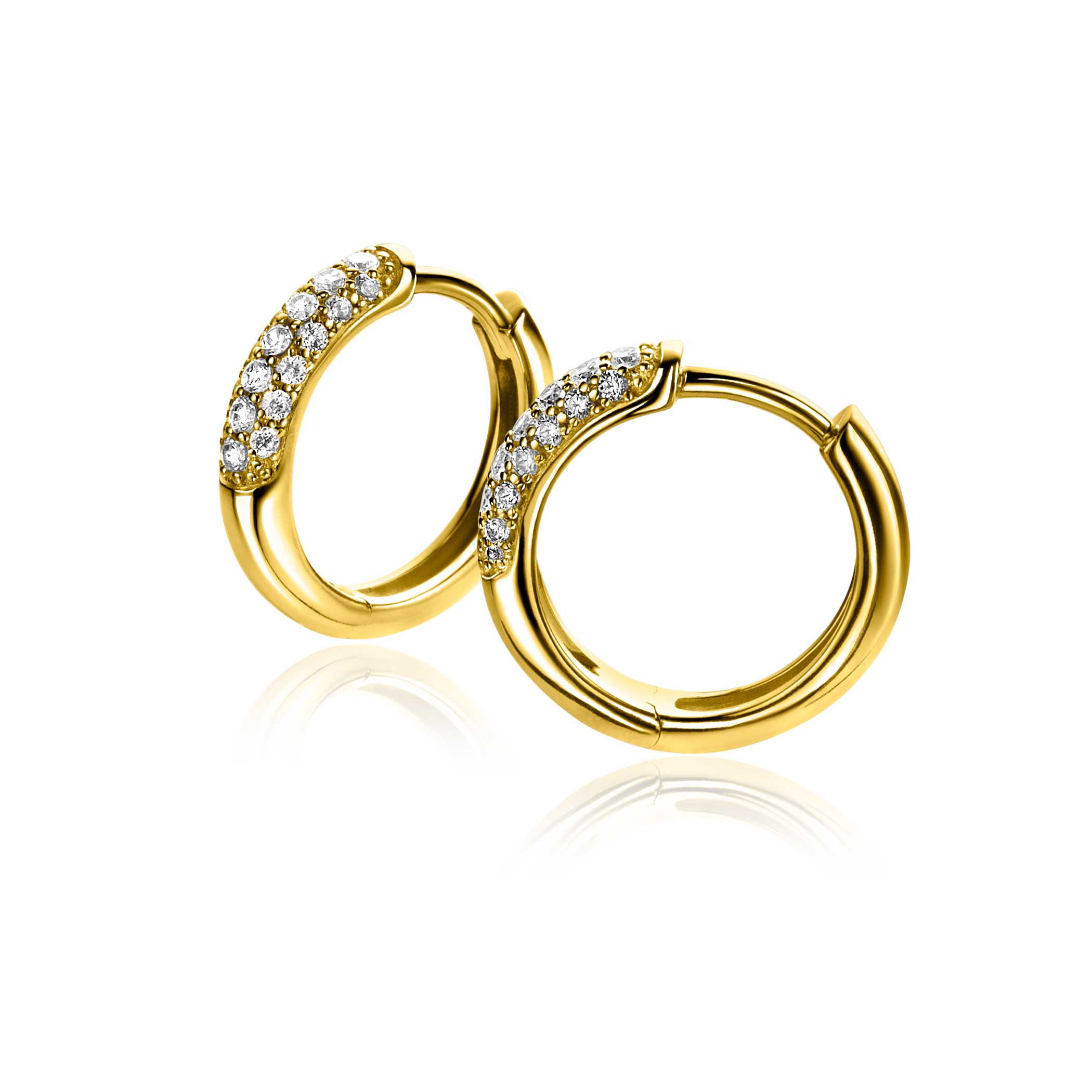 15mm ZINZI Gold Plated Sterling Silver Hoop Earrings White Zirconias 15x3mm ZIO660G