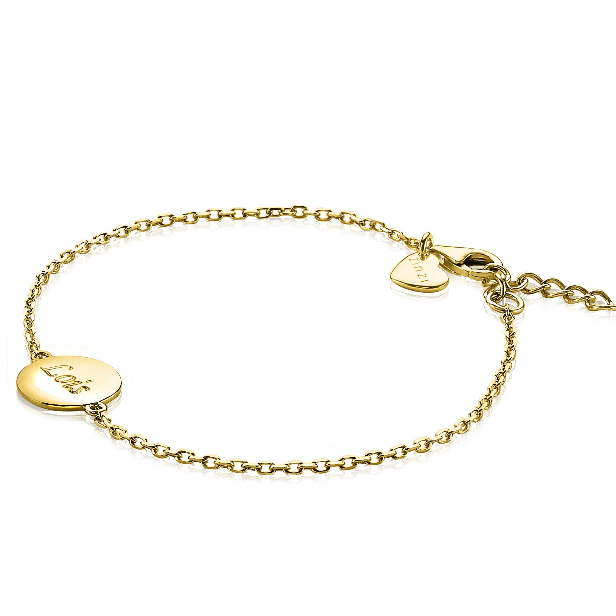 ZINZI Gold Plated Sterling Silver Bracelet with Round Plate 15mm for Engraving 17-20cm ZIA2345G