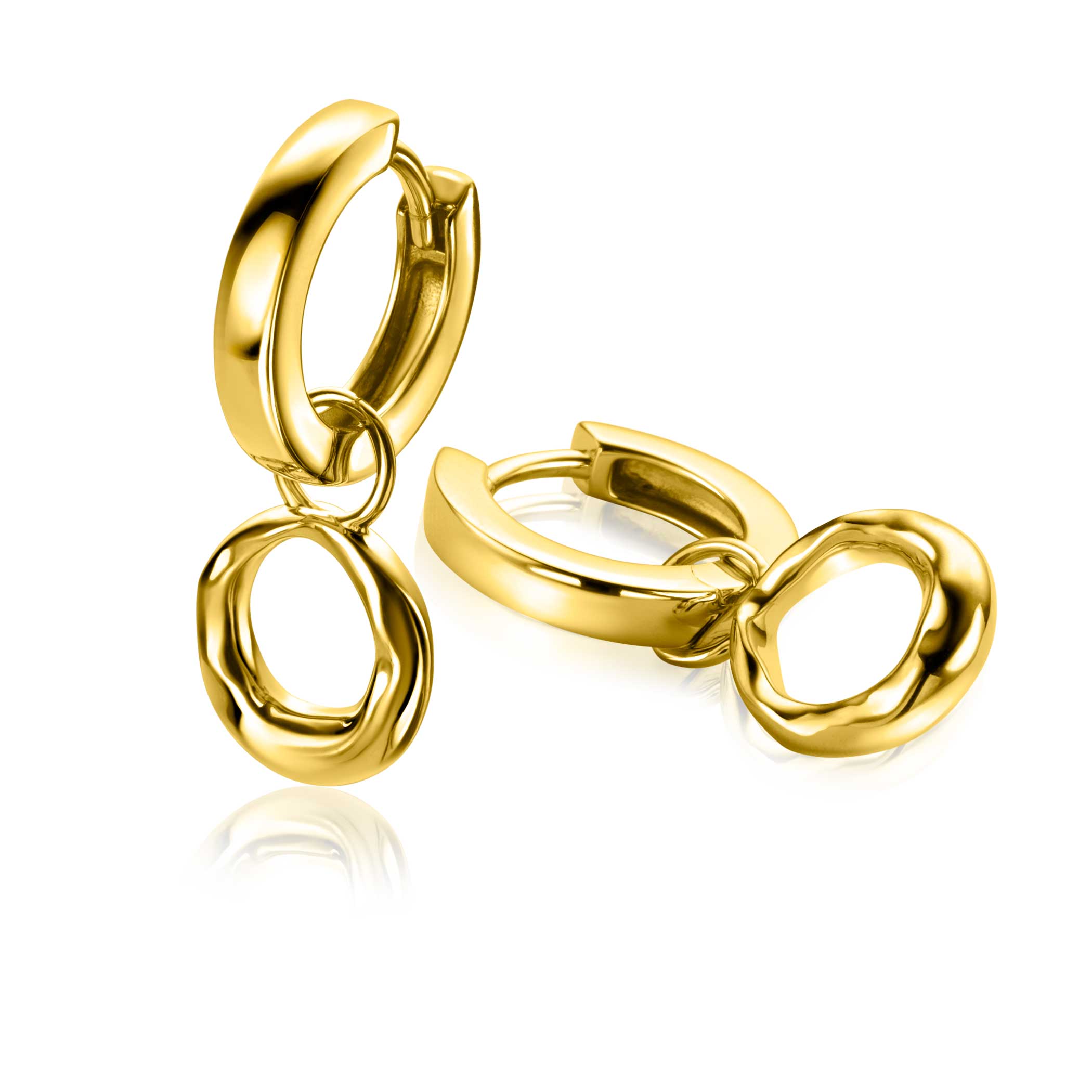 11mm ZINZI gold-plated silver earring pendants with organically shaped open circles, ZICH-BF118G (without hoops)