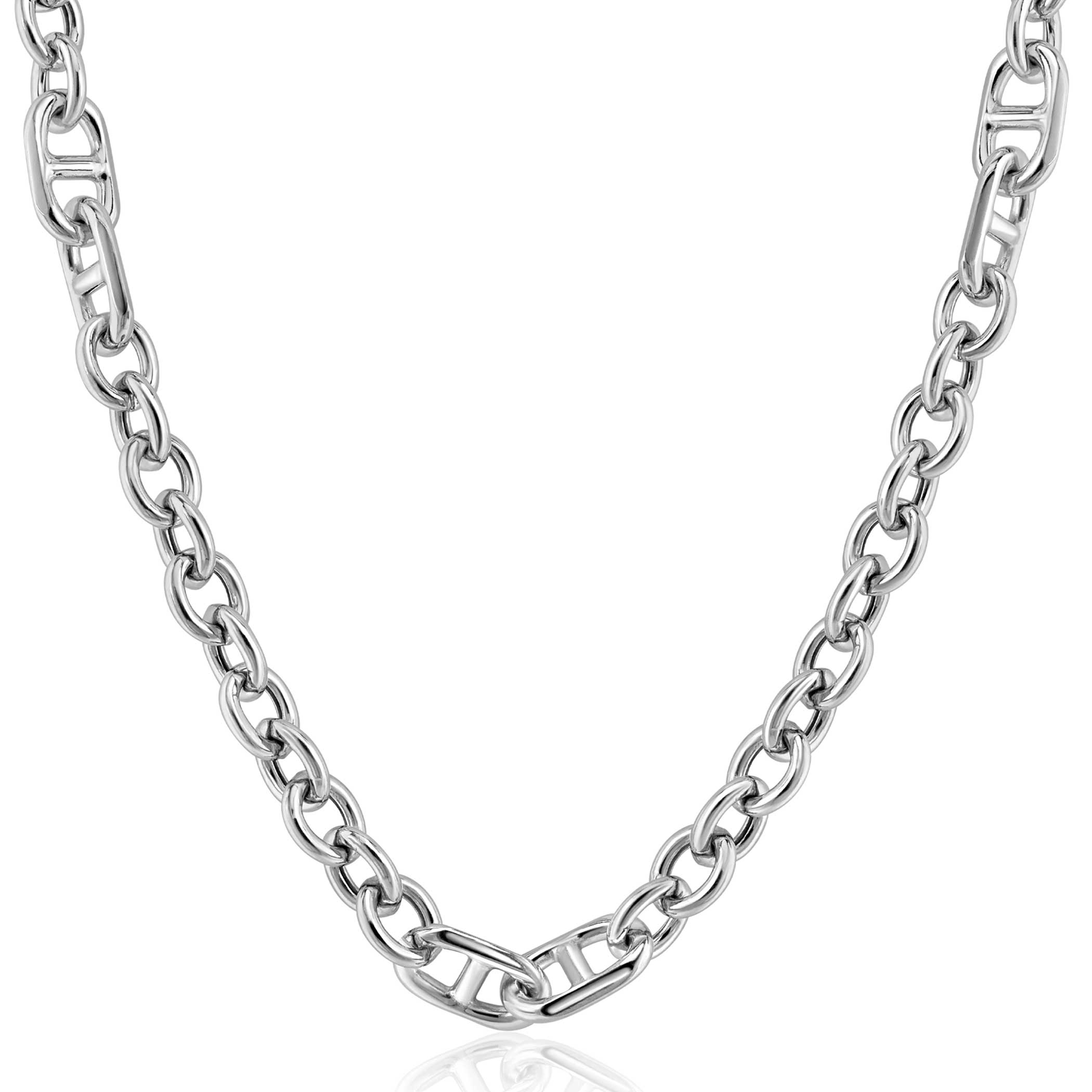 ZINZI silver link necklace, combining round links with trendy larger navy links 7.4mm wide 42-45cm ZIC2580
