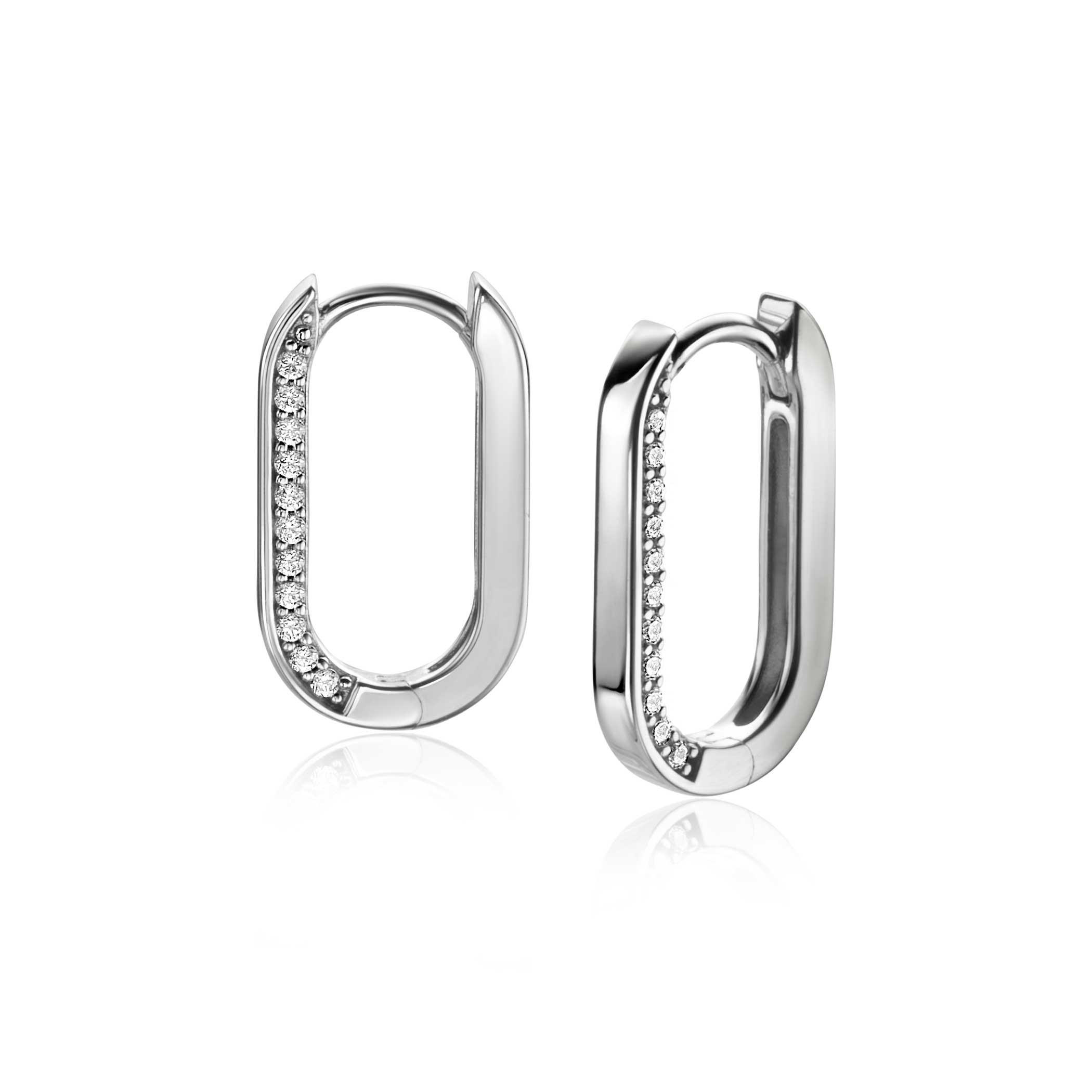 20mm ZINZI Sterling Silver Hoop Earrings Oval Shape White Zirconias ZIO2319