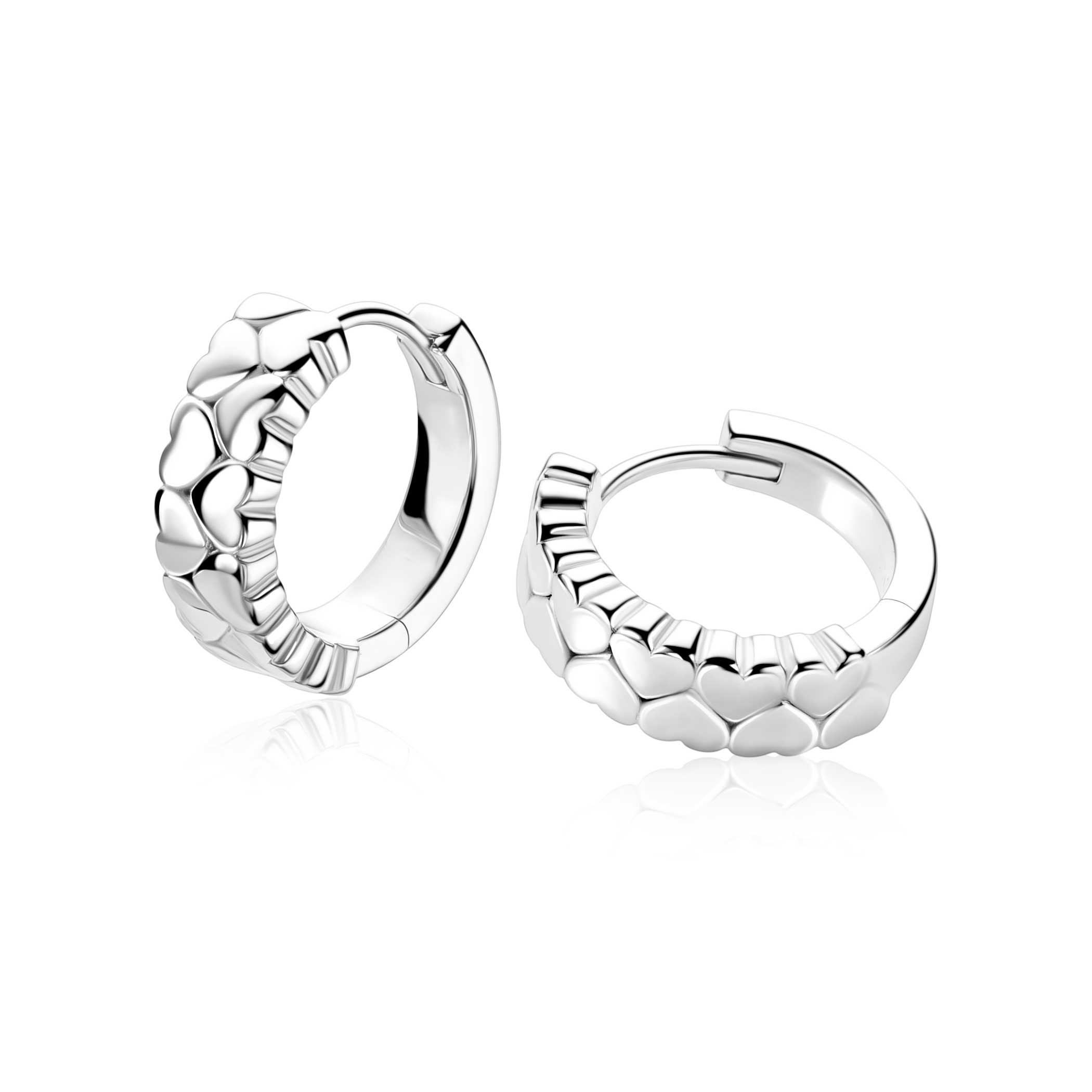 ZINZI zlv. oorringen dubbele rij hartjes