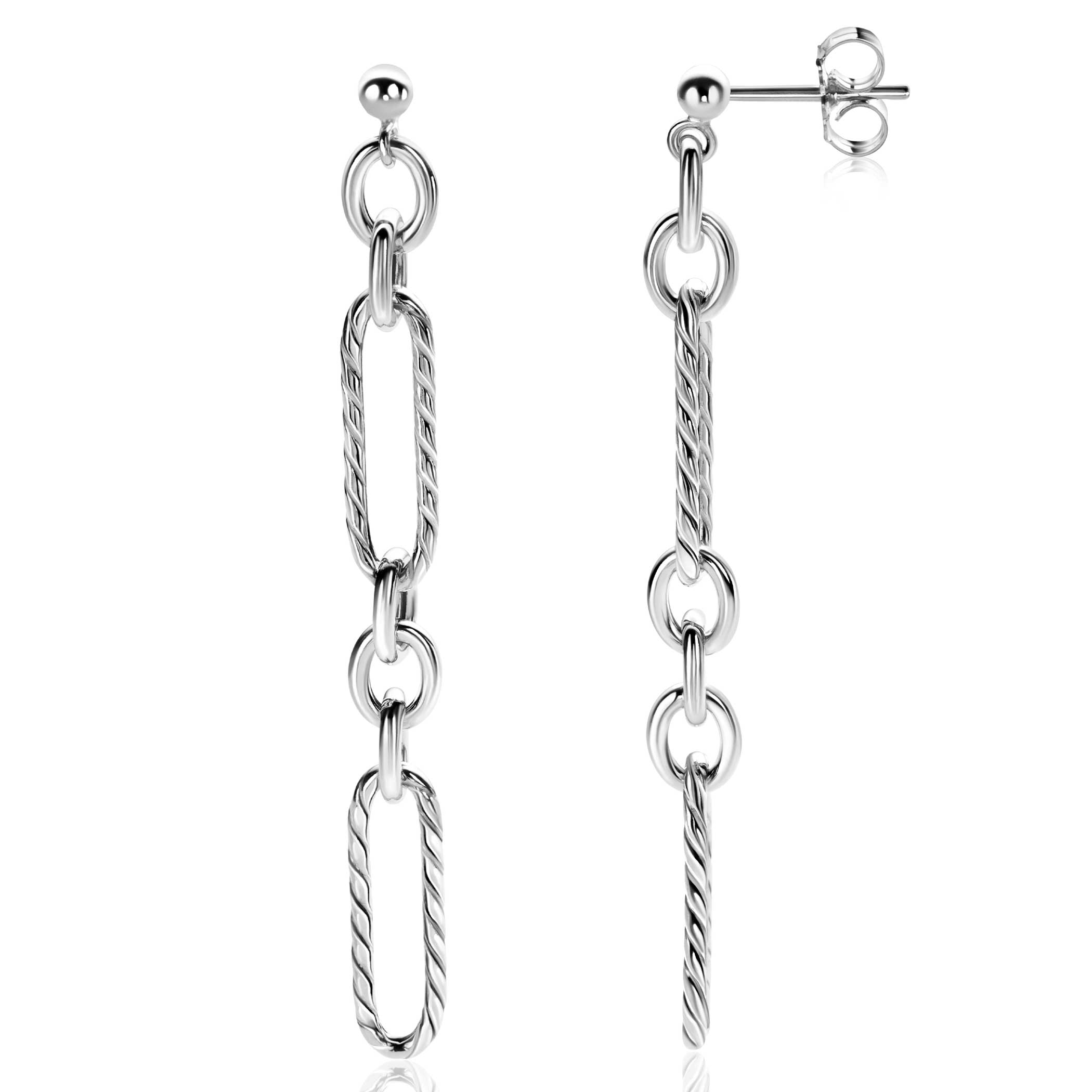 73mm ZINZI Sterling Silver Earrings Oval and Rolo Chains ZIO2485