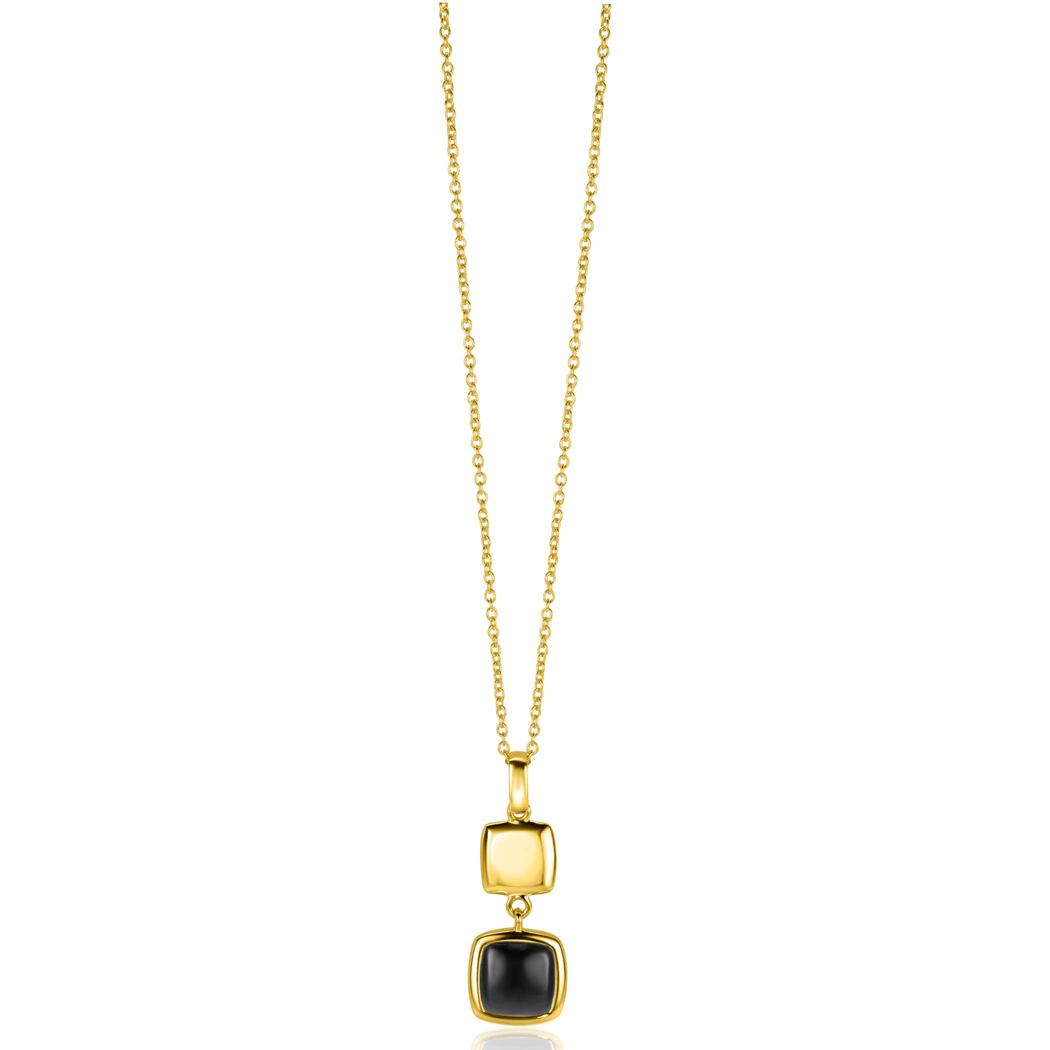 30mm ZINZI Gold Plated Sterling Silver Pendant Square Two-sided with Black Onyx and White Mother-of-Pearl ZIH2257G (excl. necklace)