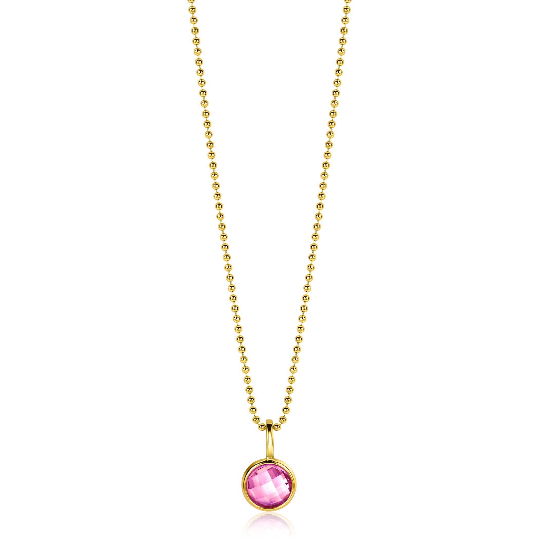 OCTOBER Pendant 8mm Gold Plated Birthstone Pink Rose Quartz Zirconia (excl. necklace)