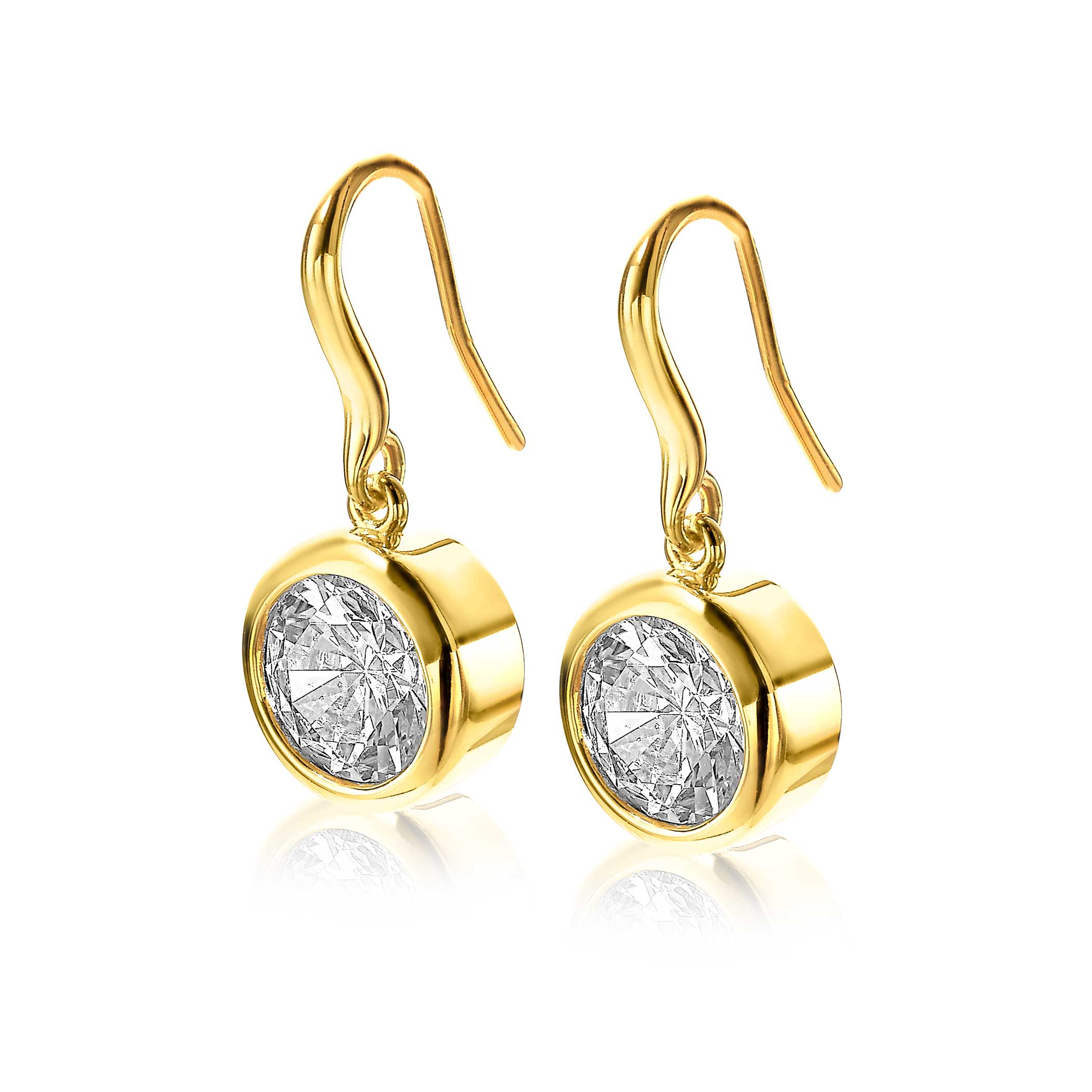 11mm ZINZI Gold Plated Sterling Silver Drop Earrings White Zirconia ZIO2