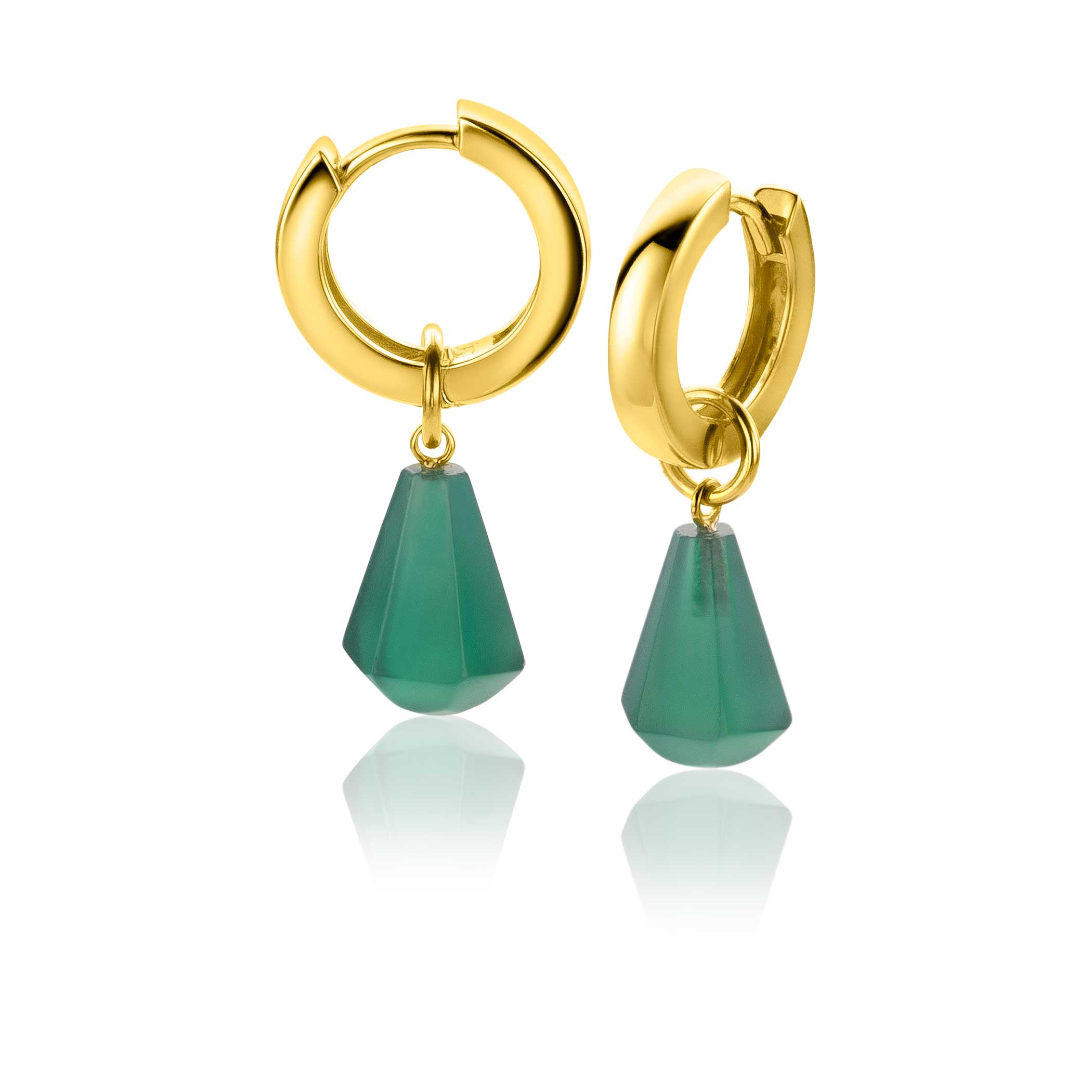 19mm ZINZI Gold Plated Sterling Silver Earrings Pendants Cone in Green Agate ZICH2256G (excl. hoop earrings)