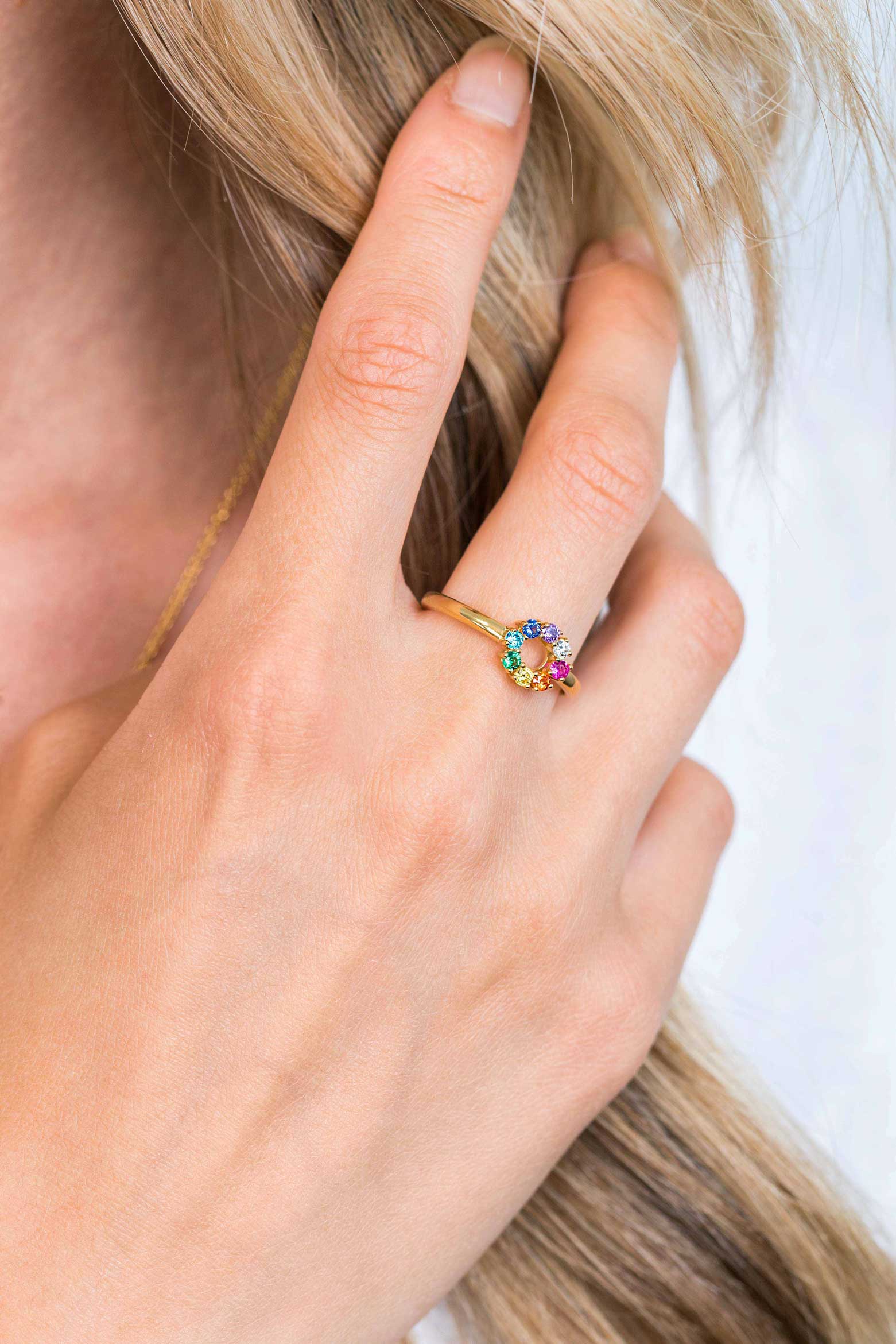 ZINZI Gold Plated Sterling Silver Ring Rainbow ZIR2172