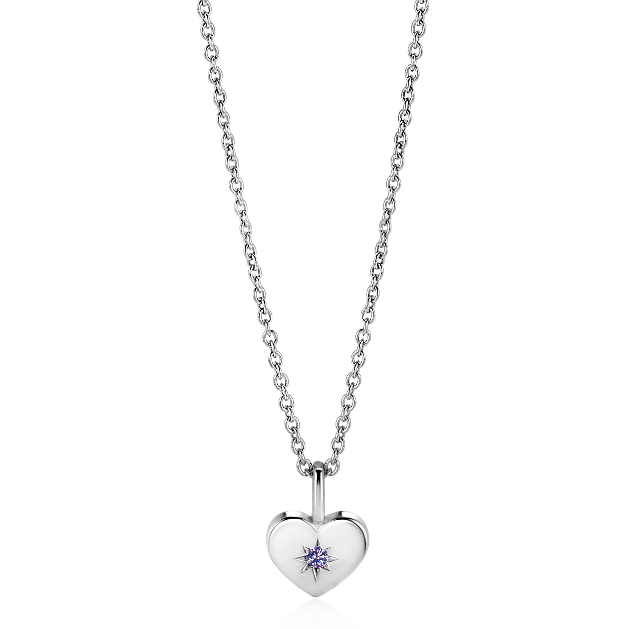 JUNE Pendant 12mm Sterling Silver Heart Birthstone Light Amethyst Zirconia (excl. necklace)