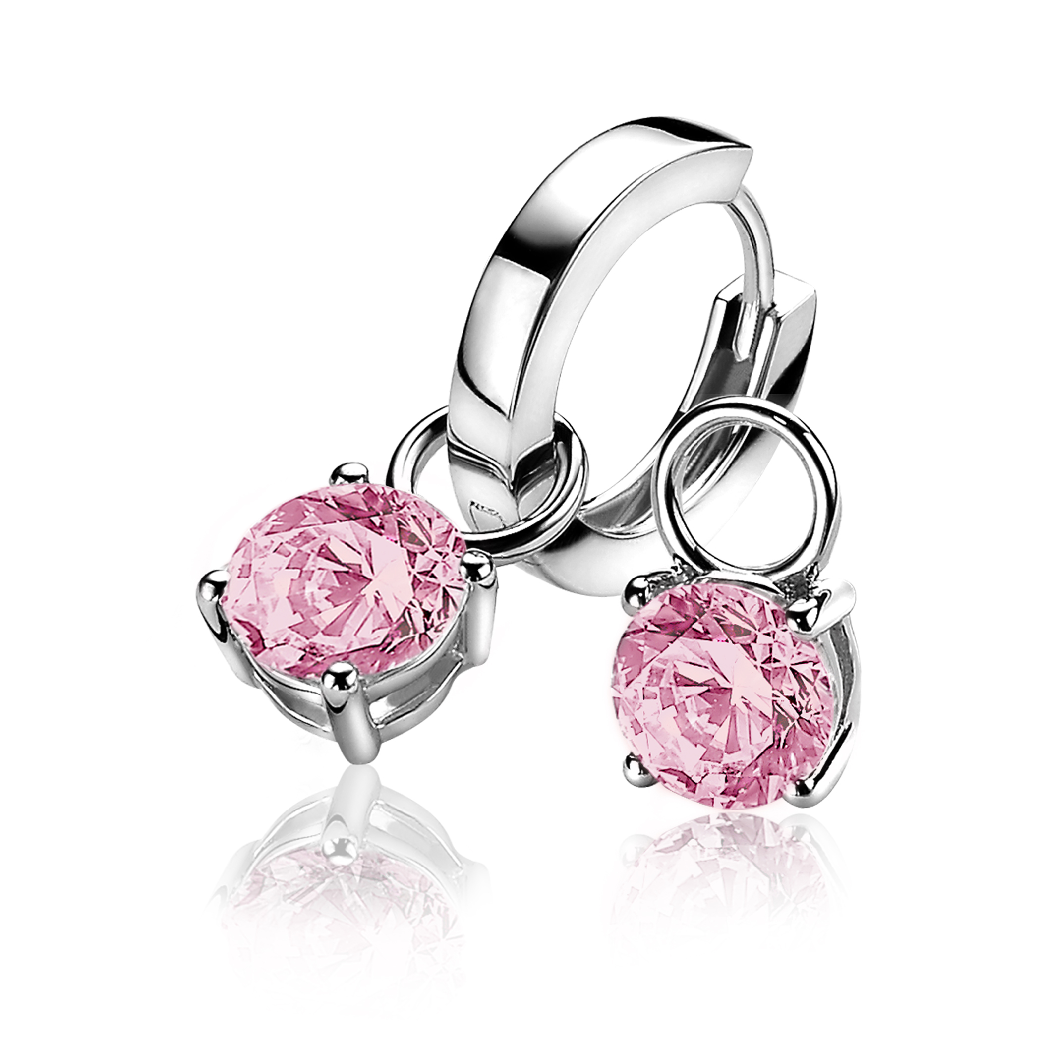 ZINZI Sterling Silver Earrings Pendants Round Pink ZICH1300R (excl. hoop earrings)