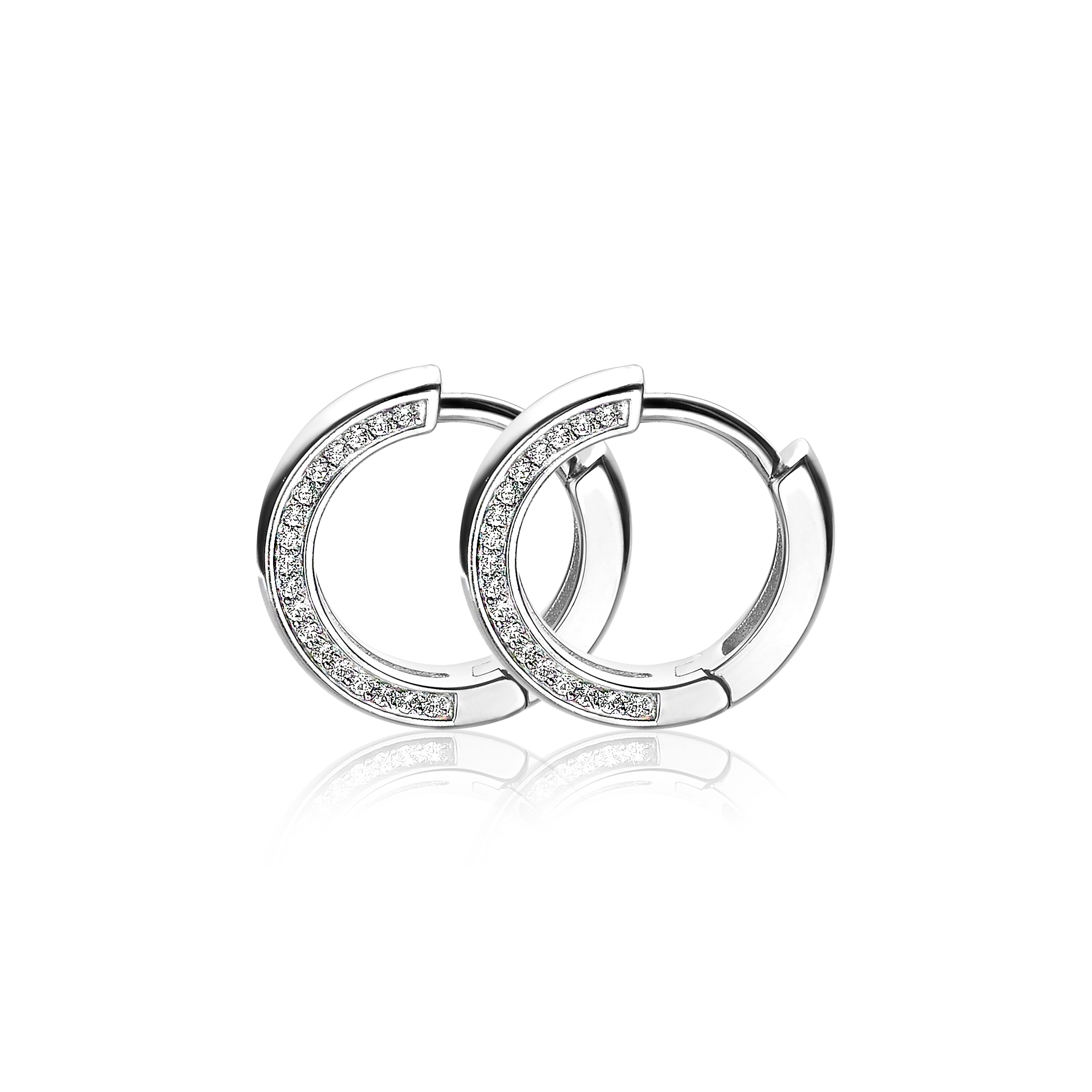 15mm ZINZI Sterling Silver Hoop Earrings 15x3mm White Zirconias from the side ZIO1513