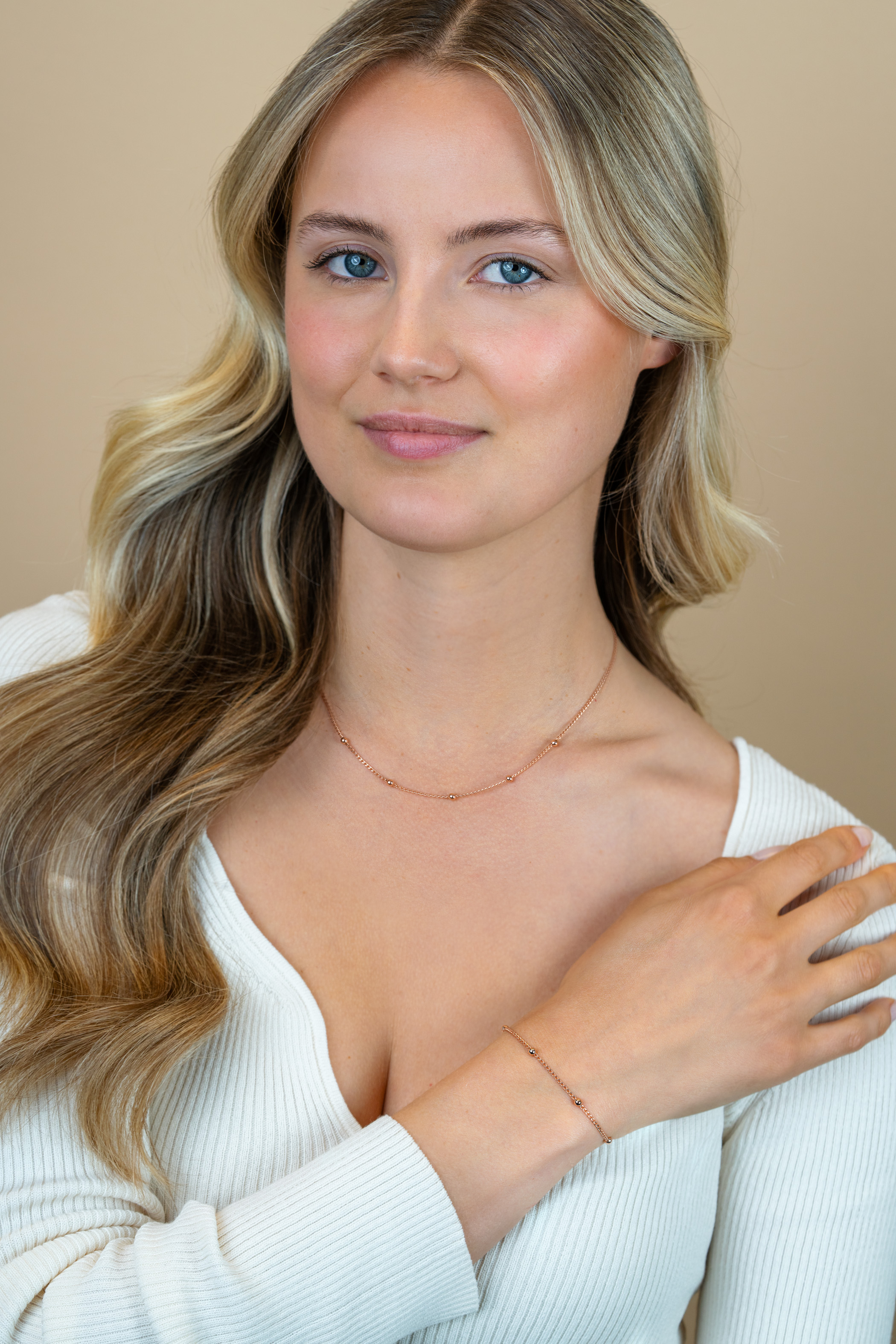 ZINZI zlv. collier rosé verg.gourmet / bolletjes 42+3cm