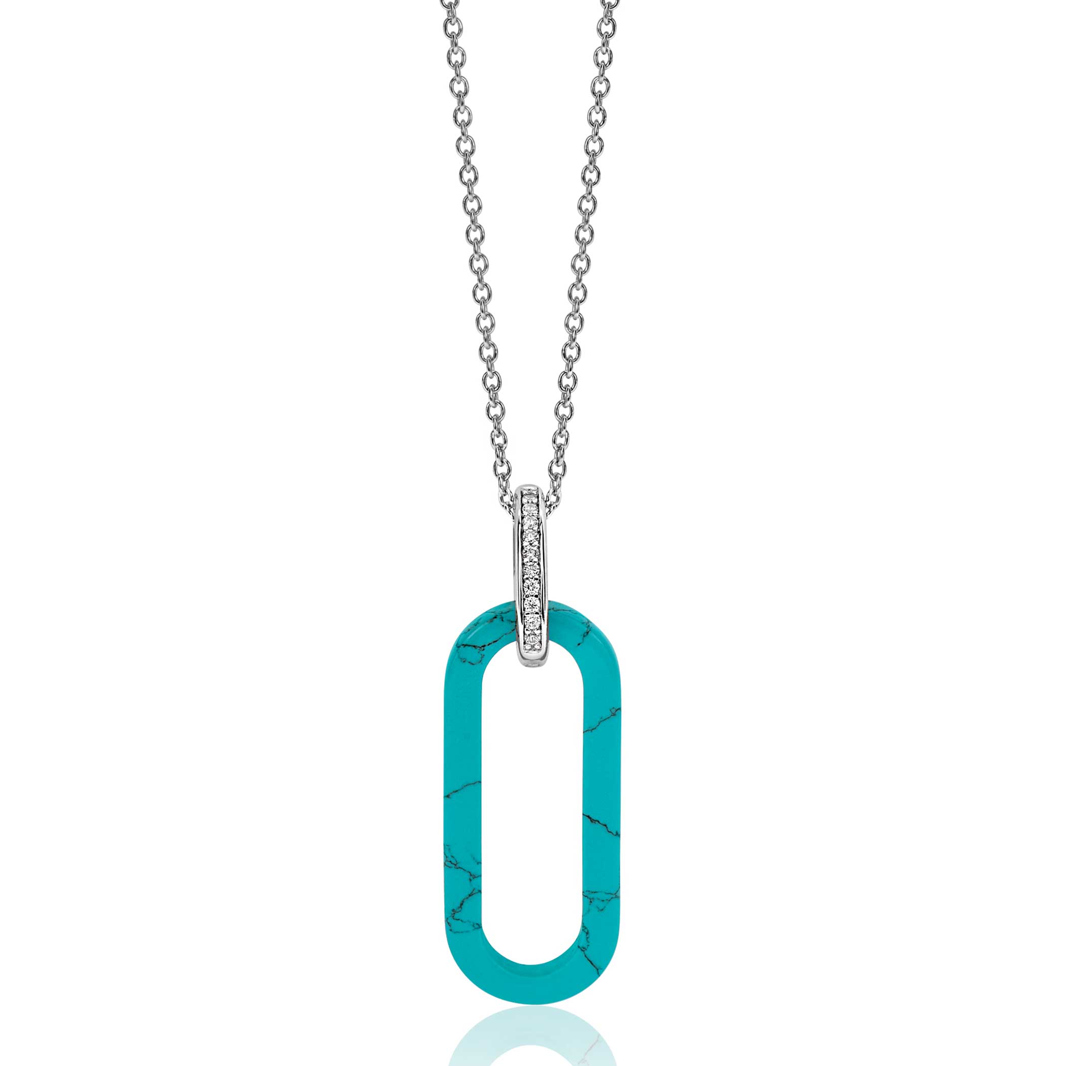 38mm ZINZI Oval Pendant Turquoise and Luxurious Sterling Silver Bail White Zirconias ZIH2456T (excl. necklace)