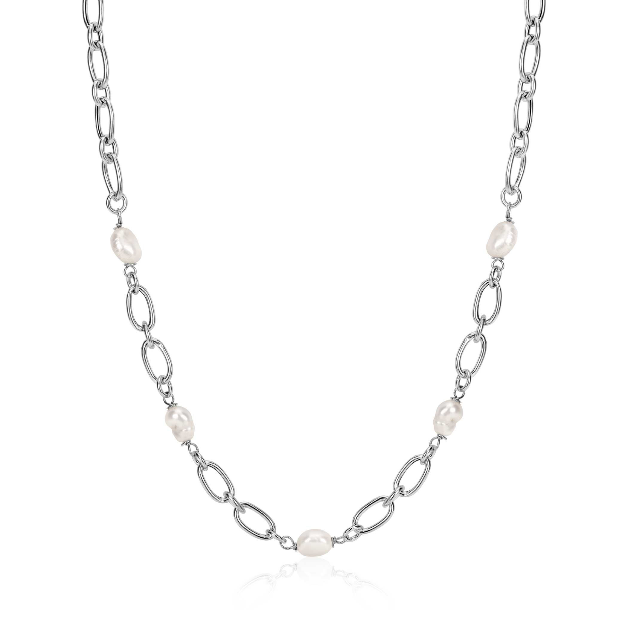 ZINZI silver link necklace with white freshwater pearls, 49cm, ZIC-BF112