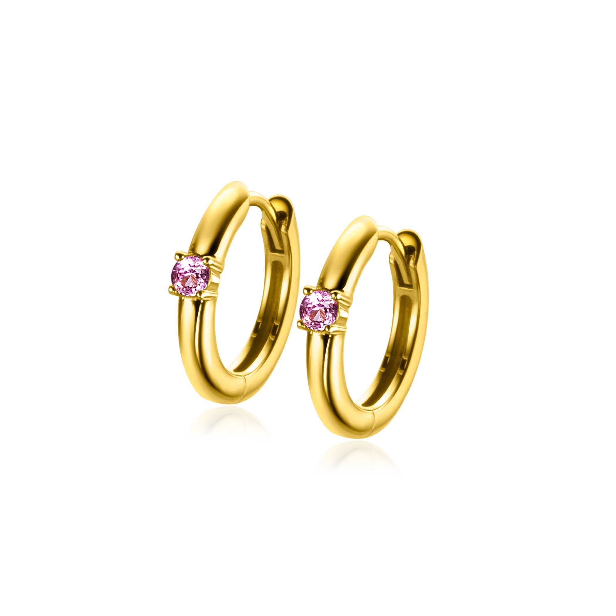 OCTOBER Hoop Earrings 13mm Gold Plated with Birthstone Pink Rose Quartz Zirconia