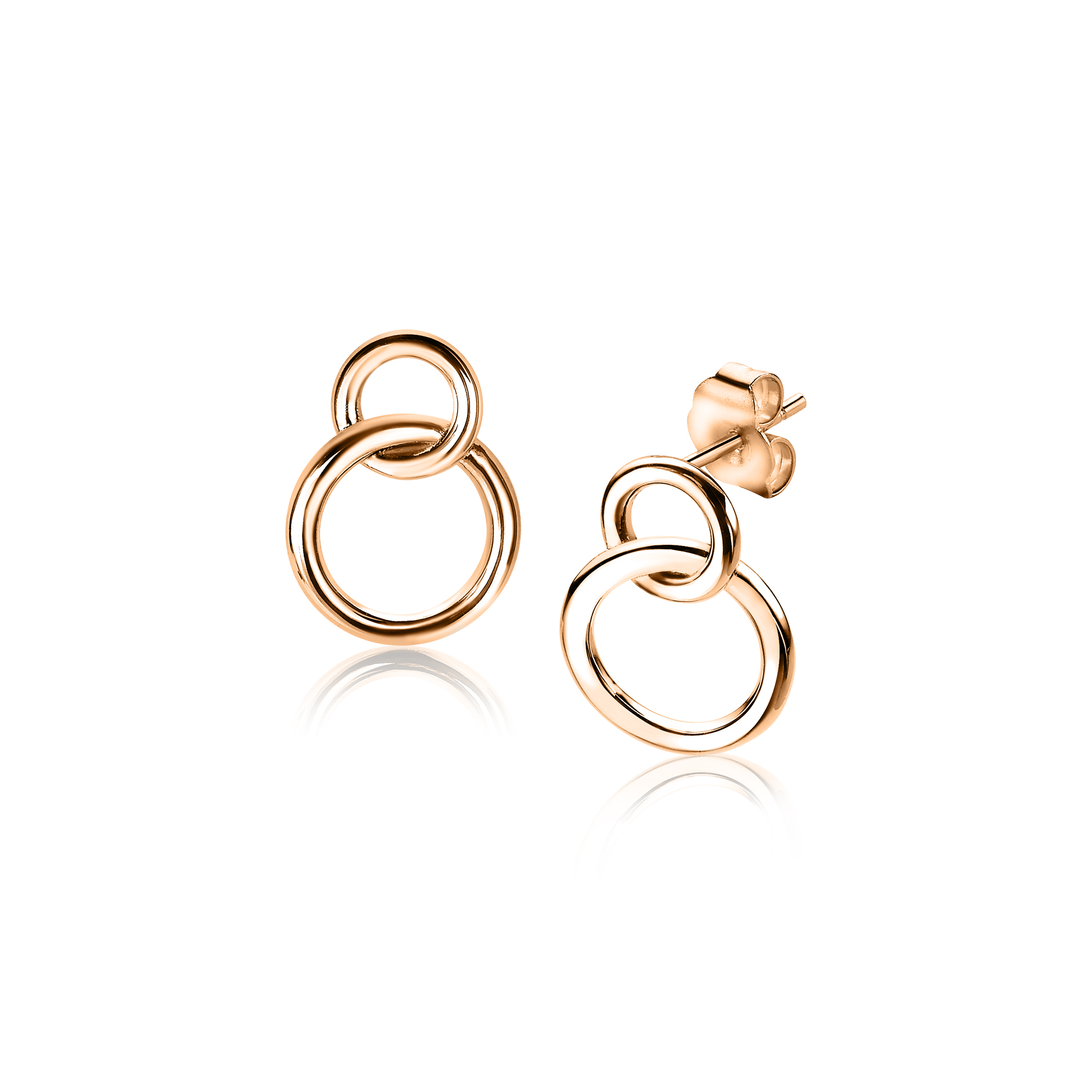 ZINZI Rose Gold Plated Sterling Silver Stud Earrings with 2 Connected Open Circles ZIO1278R