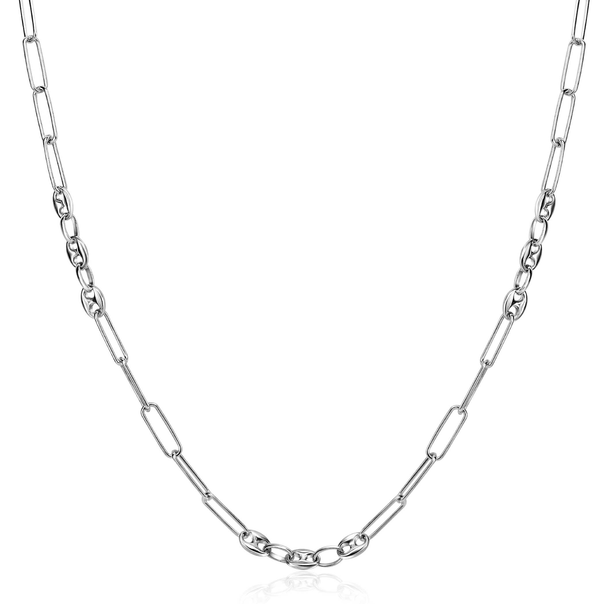 ZINZI Sterling Silver Coffee Bean Chain Necklace Combined with Long Oval Chains 45cm ZIC2467