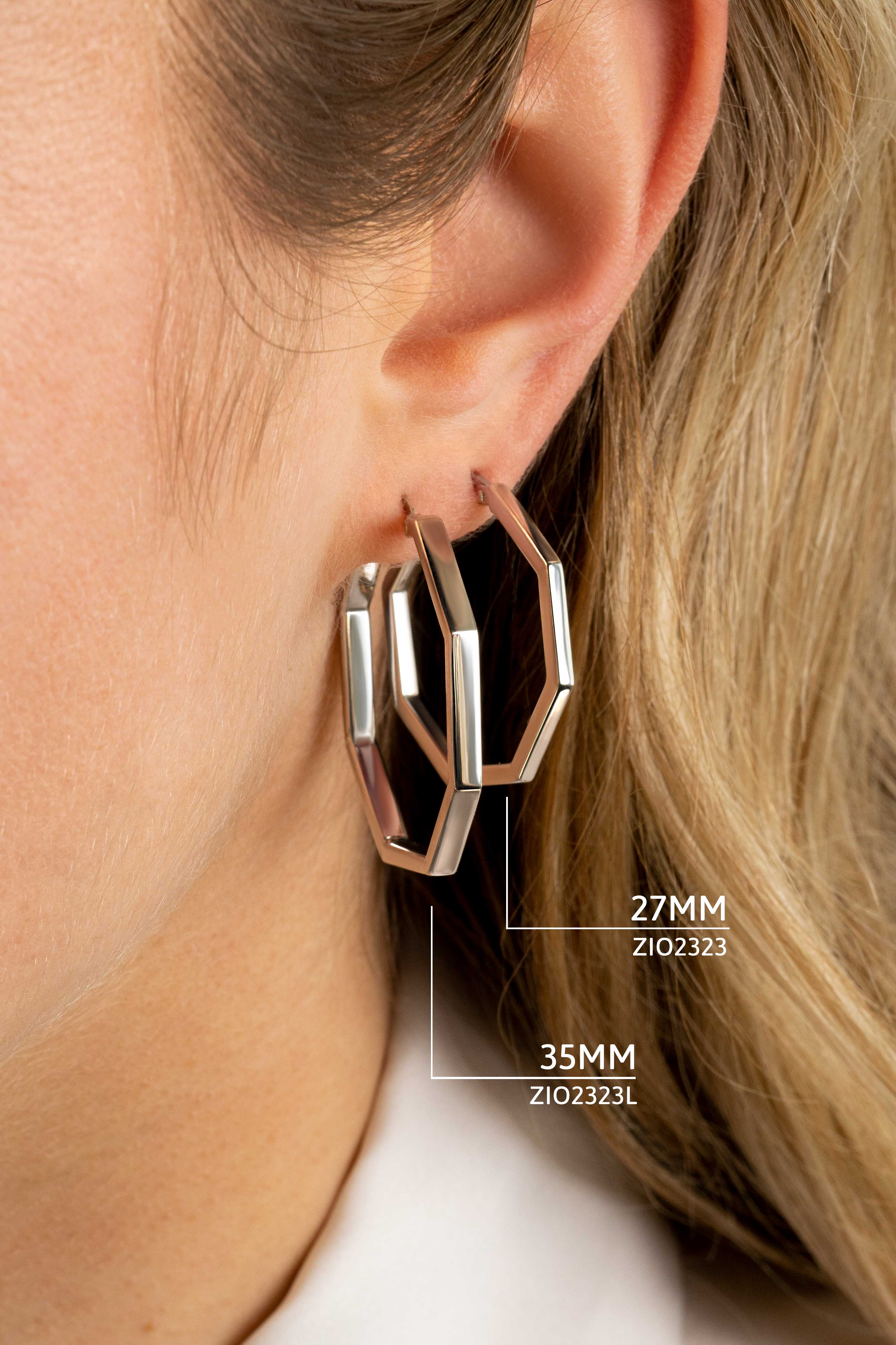 35mm ZINZI Sterling Silver Hoop Earrings in Trendy Hexagon 35x3mm ZIO2323L