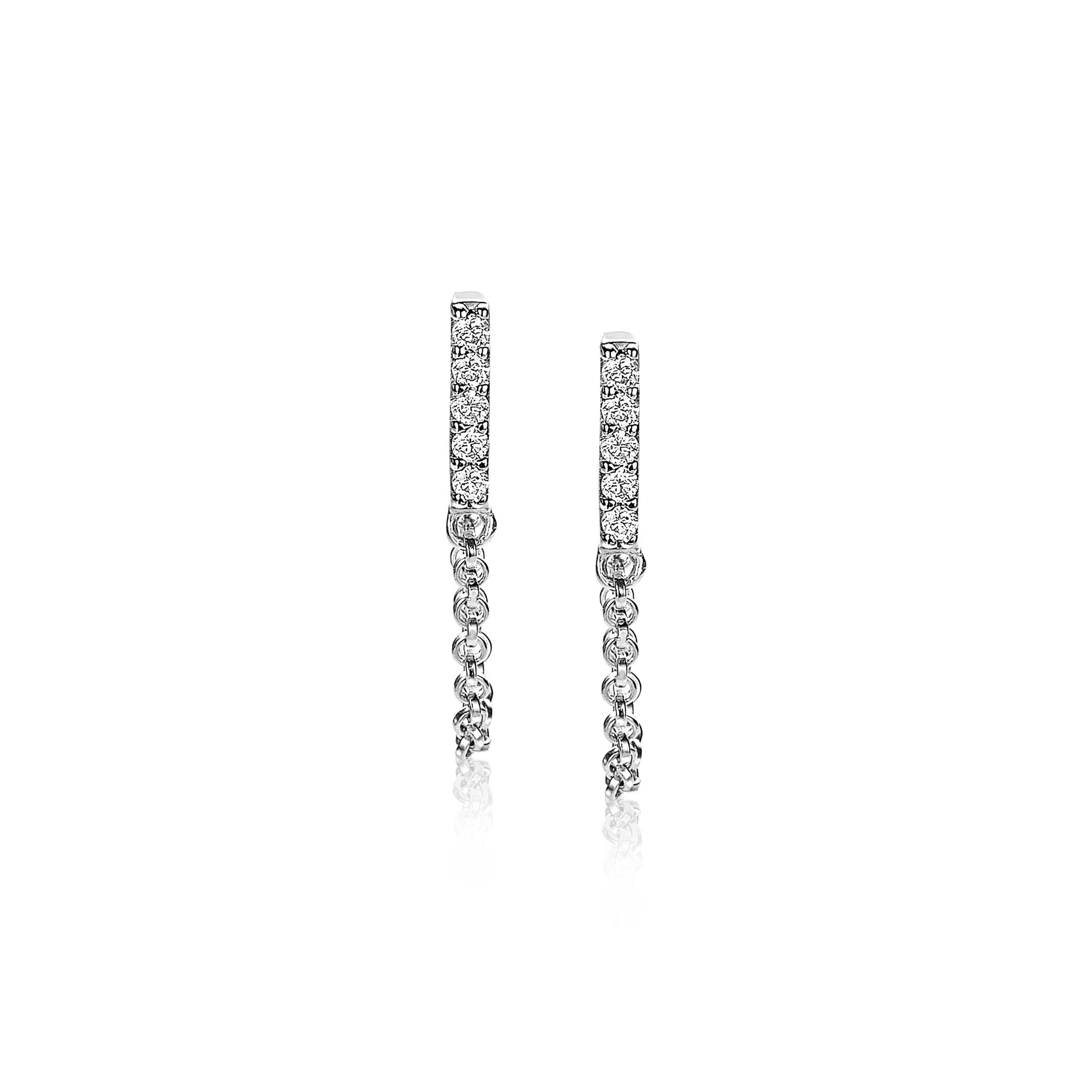 ZINZI Sterling Silver Stud Earrings Bar White with Chain ZIO1764