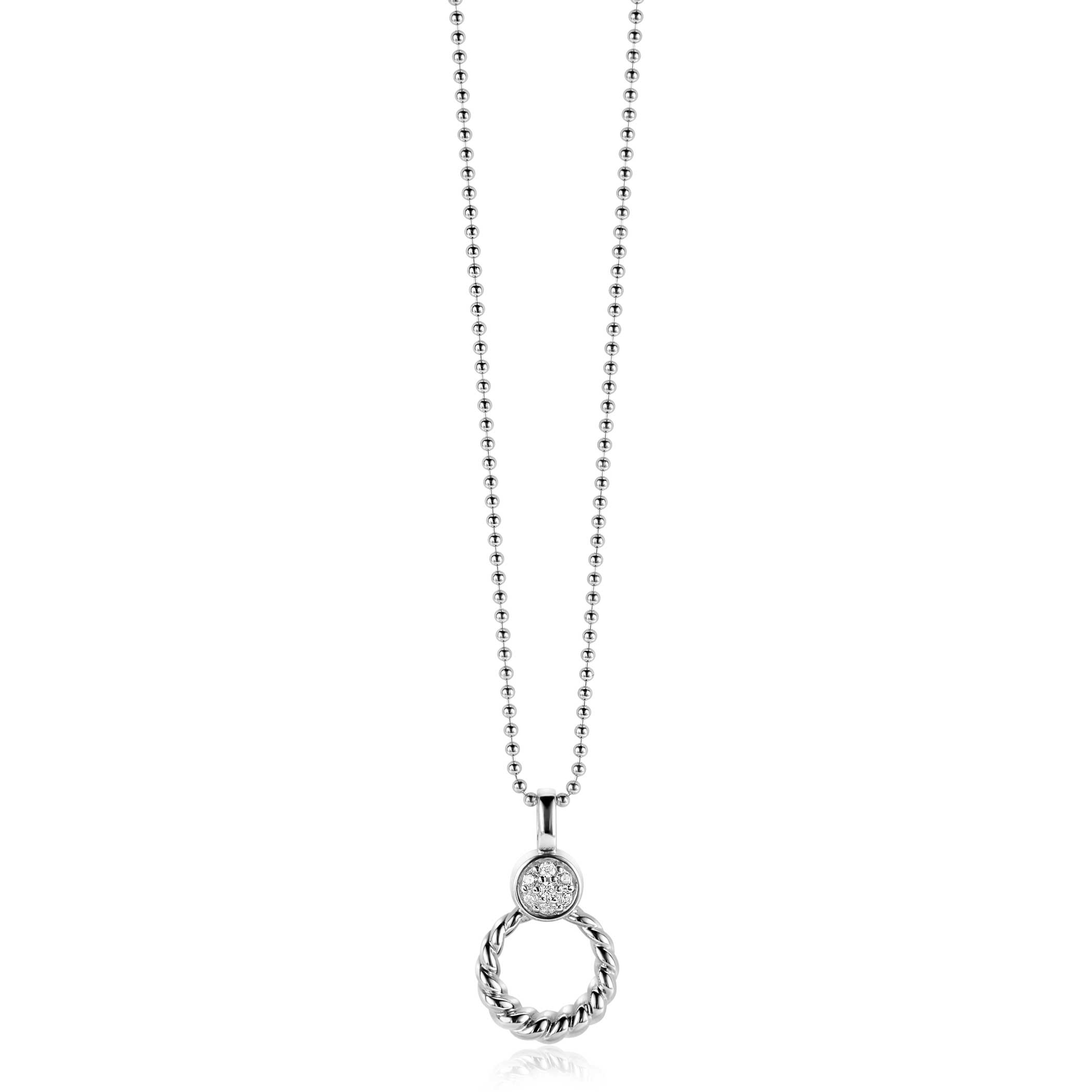 20mm ZINZI Sterling Silver Round Pendant Rope Design White Zirconias ZIH2390 (excl. necklace)