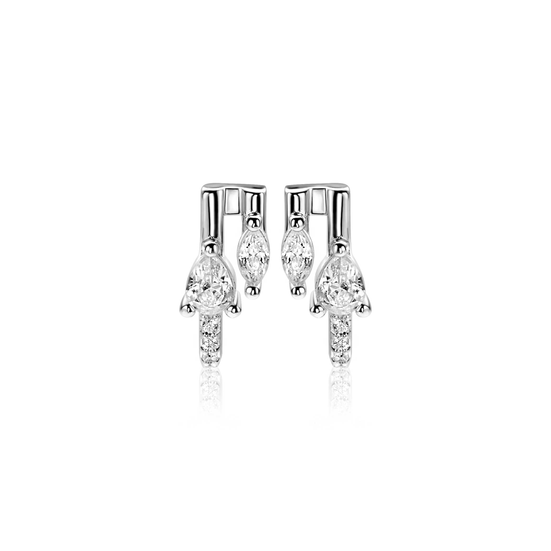 12mm ZINZI silver multi-look stud earrings with pear-shaped and oval white cubic zirconias ZIO2689