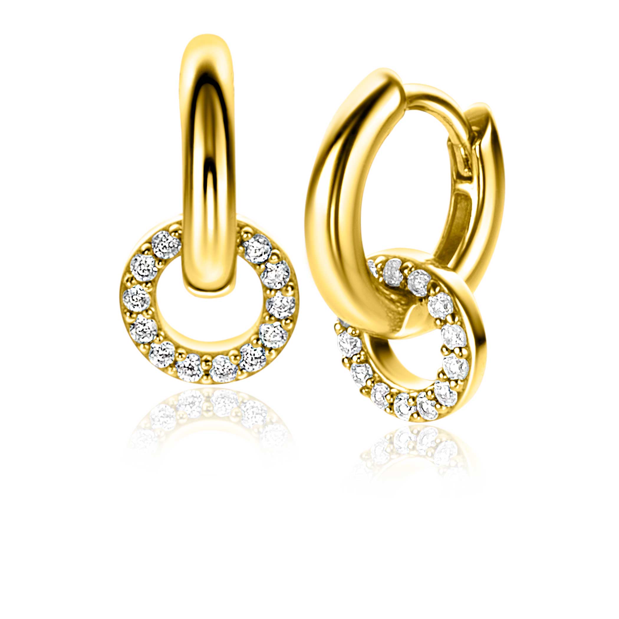 7,5mm ZINZI Gold Plated Sterling Silver Earrings Pendants Round White Zirconias ZICH2550Y (excl. hoop earrings)