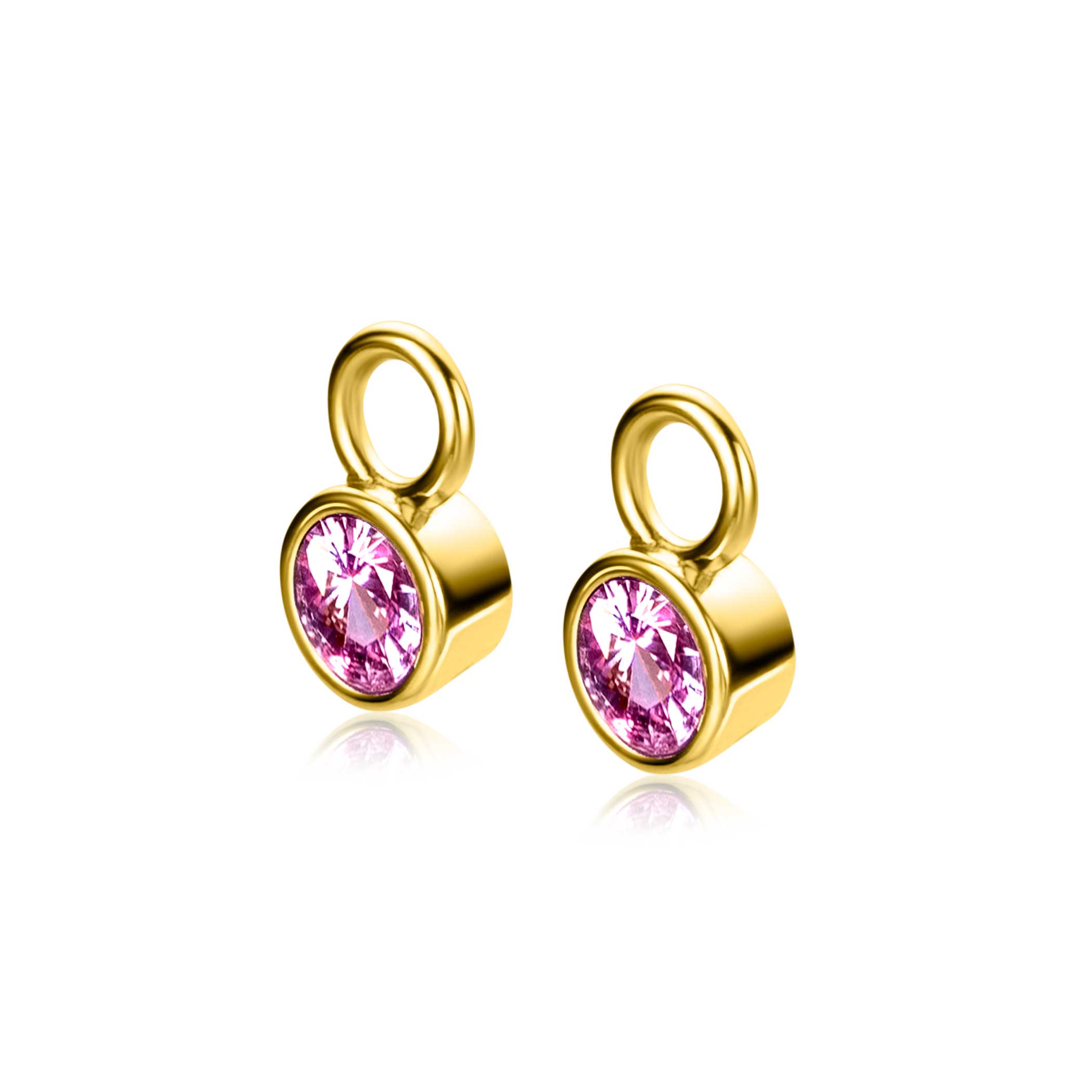 OCTOBER Earrings Pendants Gold Plated with Birthstone Pink Rose Quartz Zirconia (excl. hoop earrings)
