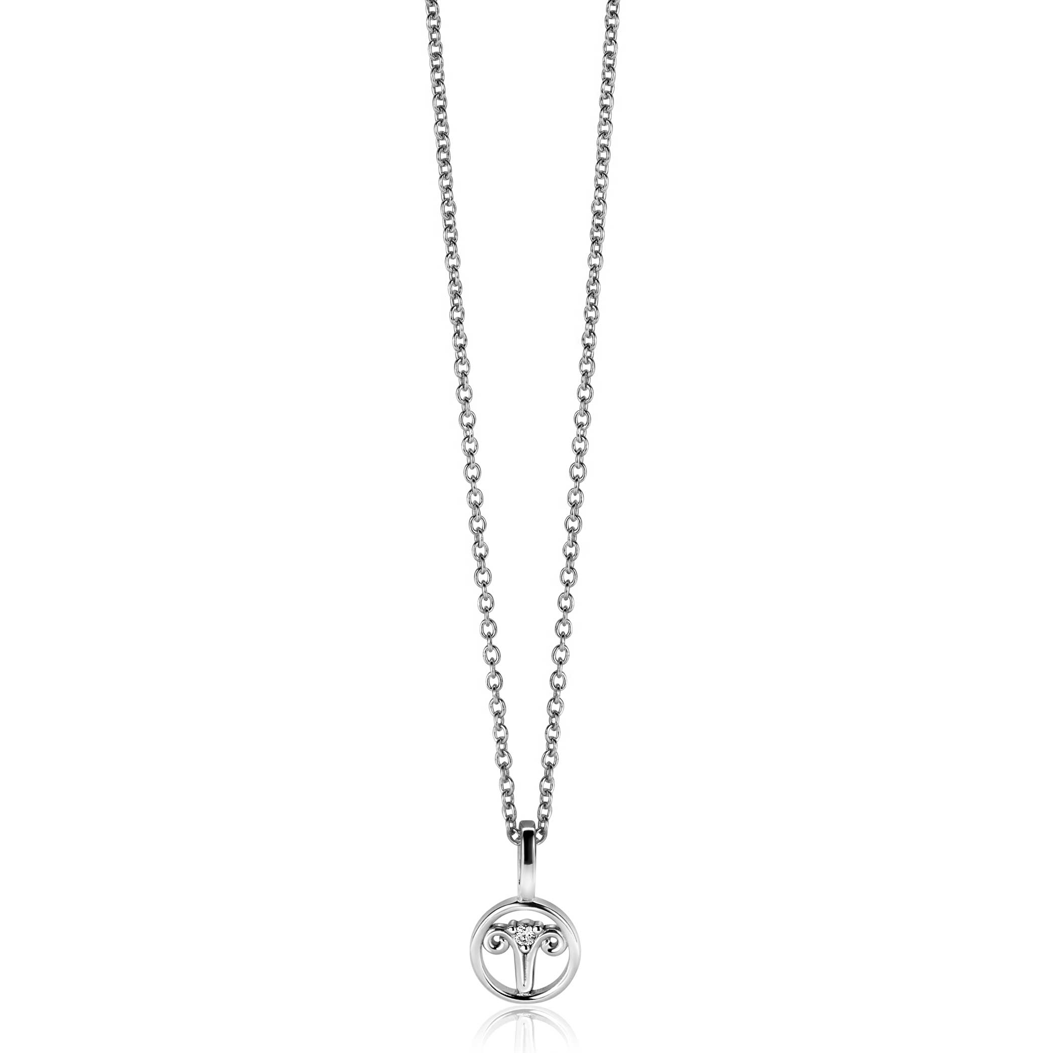9mm ZINZI silver Aries zodiac sign pendant set with white zirconias ZIH-RAM (without necklace)