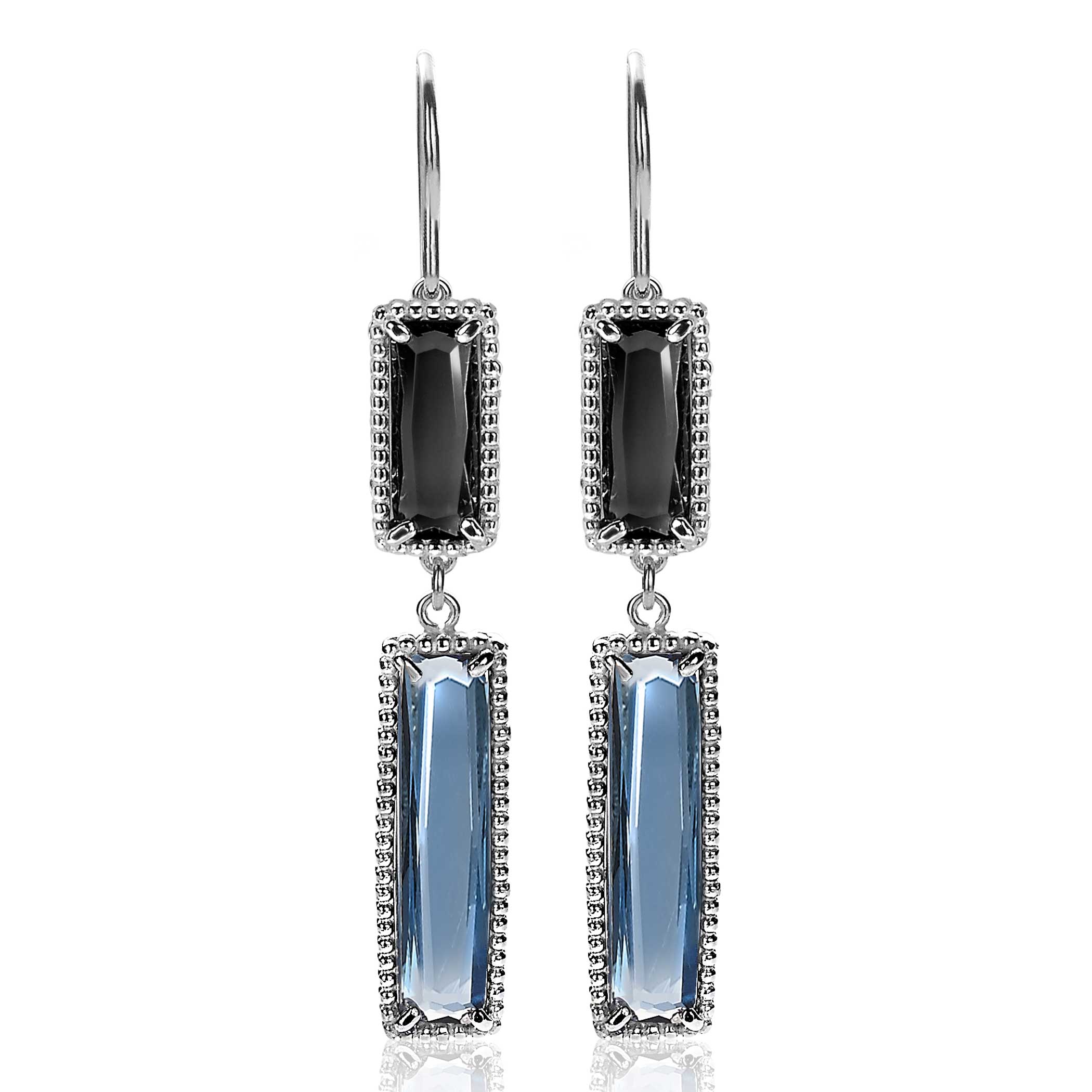 57mm ZINZI Sterling Silver Drop Earrings with Rectangular Settings Blue and Black ZIO2111