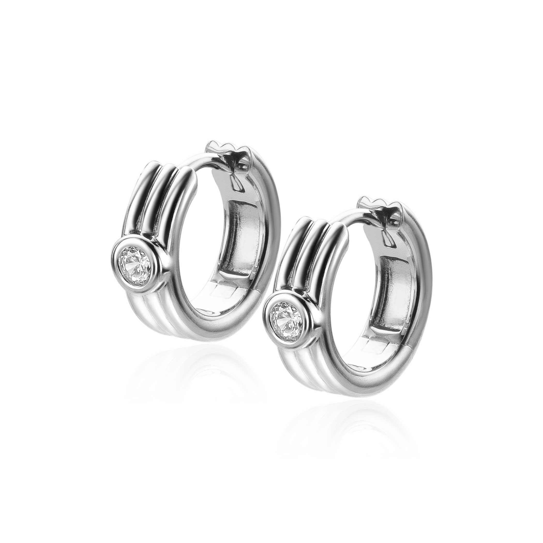 15mm ZINZI Sterling Silver Hoop Earrings 3 Bars and White Round Zirconia 15x4mm ZIO2241