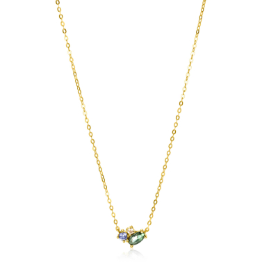 ZINZI 14K Gold Necklace Fine Green Blue and Champagne Zirconias 45cm ZGC379