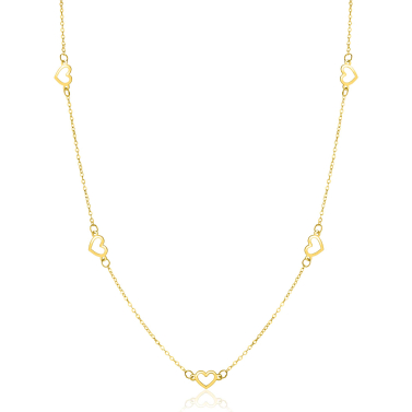 ZINZI Gold 14 carat gold necklace with delicate jasseron links and five open hearts, 5mm wide, 42-45cm ZGC504
