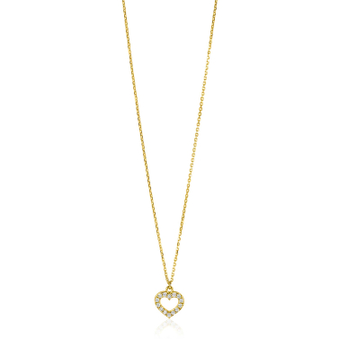 ZINZI 14K Gold Anchor Necklace Heart White Zirconias 7mm 40-42,5cm ZGC450