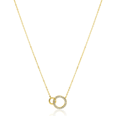 ZINZI 14K Gold Necklace 2 Connected Open Circles White Zirconias 40-43cm ZGC460