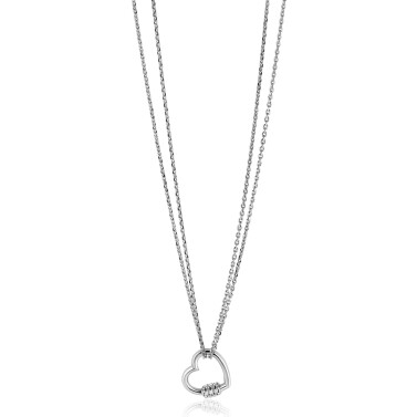 ZINZI Sterling Silver Necklace 45cm with a Luxurious Heart Pendant (14mm) amd White Zirconias 40-45cm ZIC2507