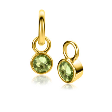 AUGUST Earrings Pendants Gold Plated with Birthstone Green Peridot Zirconia (excl. hoop earrings)