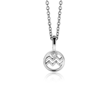 9mm ZINZI silver Aquarius zodiac sign pendant set with white zirconias ZIH-WAT (without necklace)