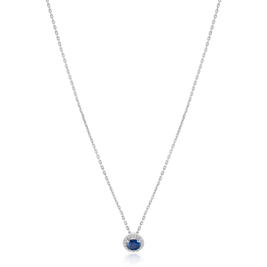 ZINZI zlv. collier hanger entourage blauw en zirc.