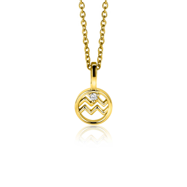9mm ZINZI gold plated silver Aquarius zodiac charm set with white zirconia ZIHY-WAT (without necklace)
