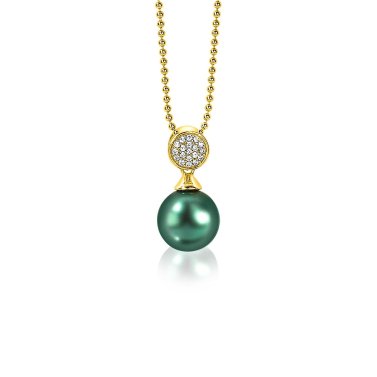 ZINZI Gold Plated Sterling Silver Pendant Green Pearl White Zirconias 18mm ZIH1151GG