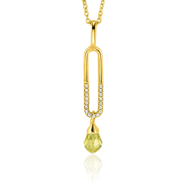 37mm ZINZI Gold Plated Sterling Silver Pendant with Trendy Open Oval Shape White and Drop Pendant Green Peridot ZIH2430 (excl. necklace)