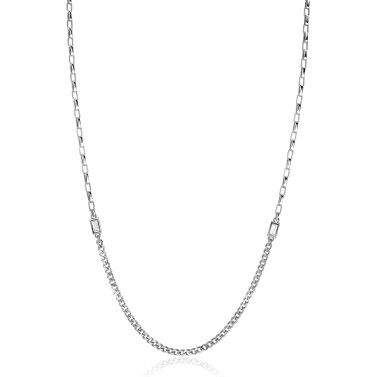 ZINZI Sterling Silver Chain Necklace Curb and Square Chain with Rectangular Setting with White Zirconia 42-45cm ZIC2519
