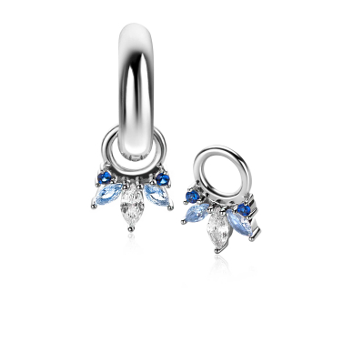 10mm ZINZI silver charm earrings with five playful settings in descending size, set with blue gemstones and white zirconias ZICH2633B (without hoops earrings)