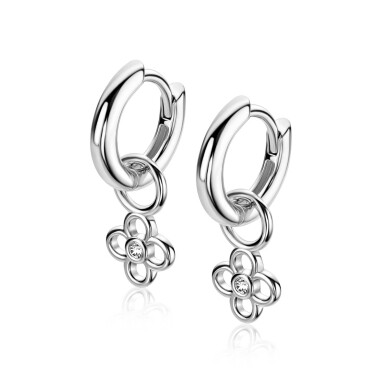 ZINZI zlv. oorbedels bloemvorm met zirconia