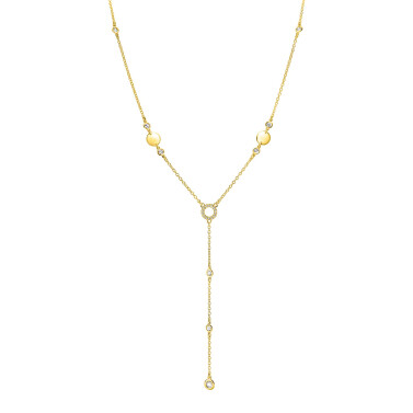 ZINZI zlv. Y-collier met ronde plaatjes en zirc.