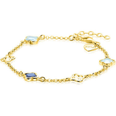 ZINZI zlv. armband gg.verg.met klavers blauw tinten