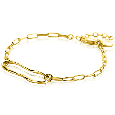 ZINZI gold-plated silver paperclip link bracelet with organically shaped oval, 15-18cm, ZIA-BF107